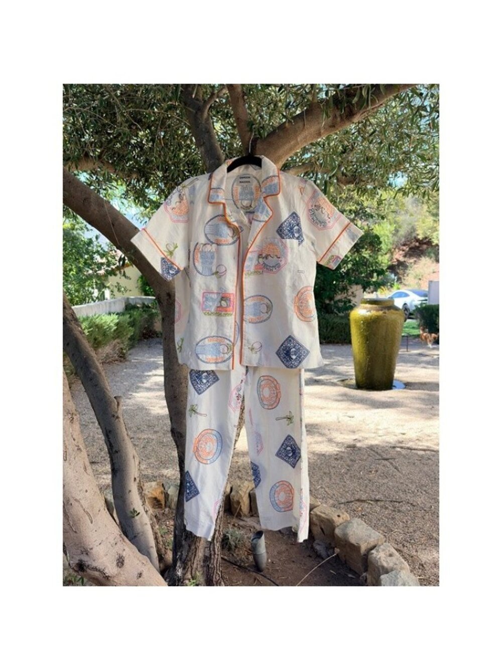 Damson Madder Embroidered Shirt and Trouser Set Cream UK 10